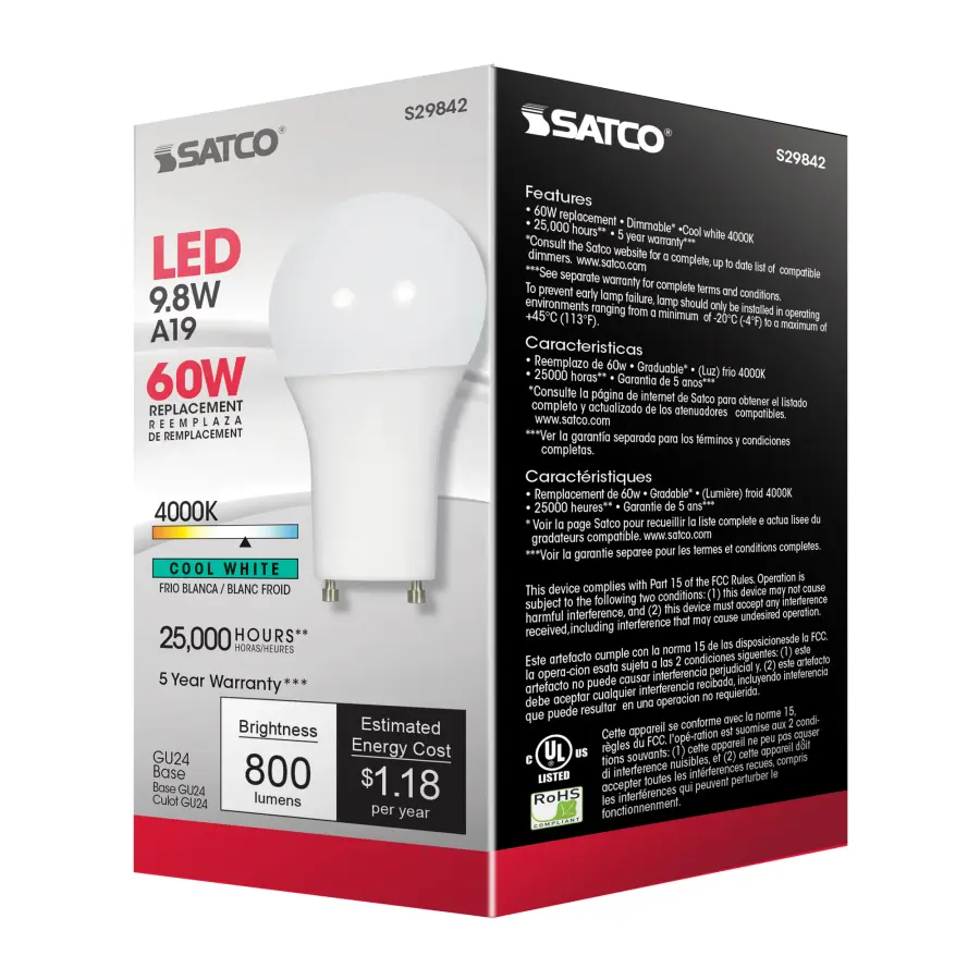 9.8 Watt - A19 LED - 4000K - GU24 base - 220 deg. Beam Angle - 120 Volt - Image 9