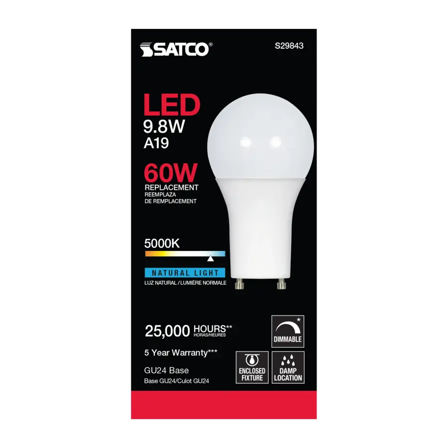 9.8 Watt - A19 LED - 5000K - GU24 base - 220 deg. Beam Angle - 120 Volt - Image 3