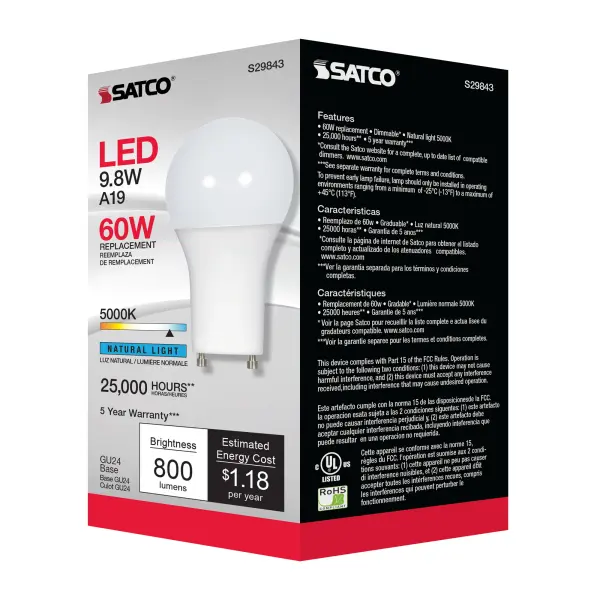 9.8 Watt - A19 LED - 5000K - GU24 base - 220 deg. Beam Angle - 120 Volt - Image 7