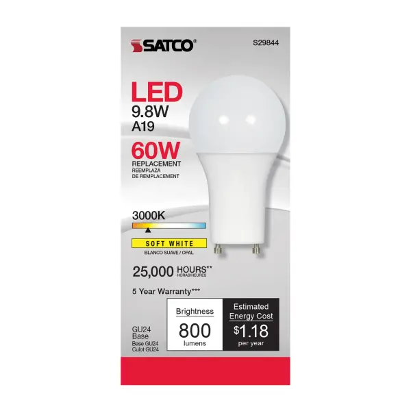9.8 Watt - A19 LED - 3000K - GU24 base - 220 deg. Beam Angle - 120 Volt - Image 2