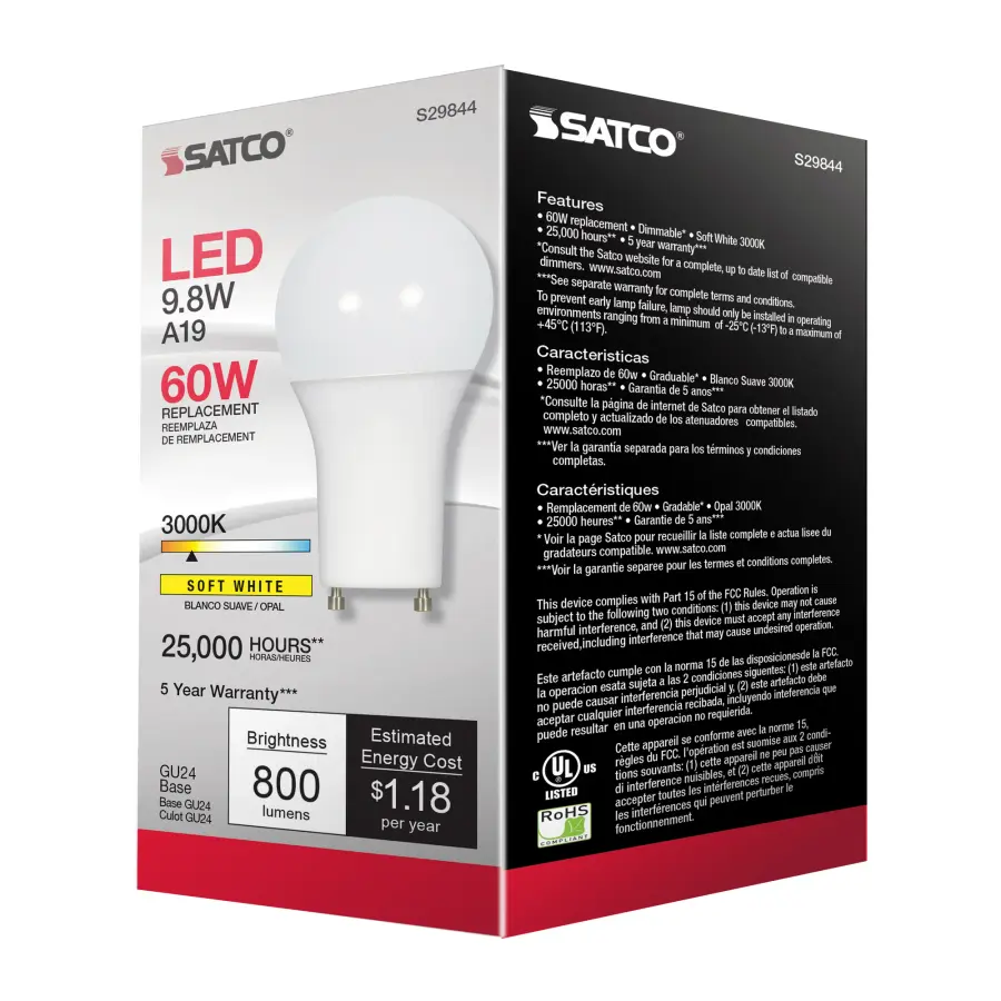 9.8 Watt - A19 LED - 3000K - GU24 base - 220 deg. Beam Angle - 120 Volt - Image 7