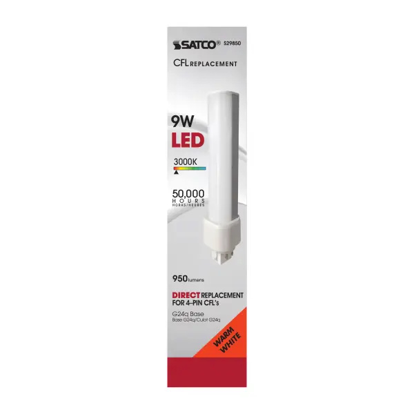 9 Watt LED PL 4-Pin - 3000K - 1050 Lumens - G24q base - 50000 Average rated hours - 120 Deg. Beam Angle - Type A - Ballast dependent - Image 2
