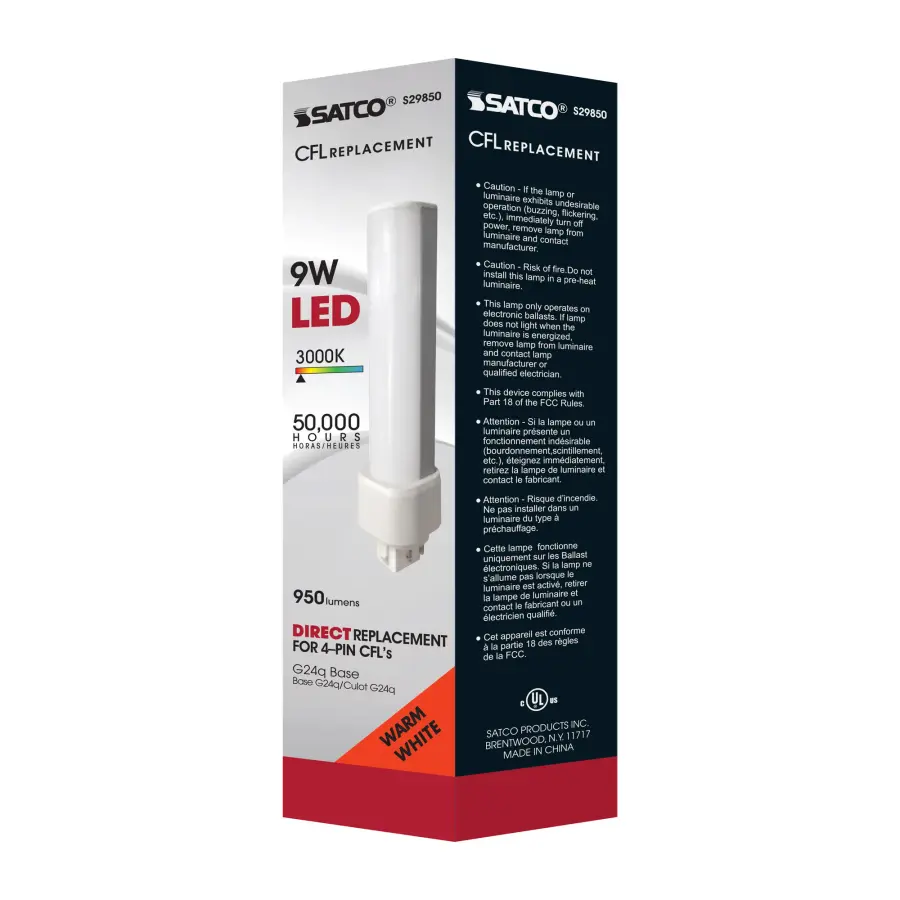 9 Watt LED PL 4-Pin - 3000K - 1050 Lumens - G24q base - 50000 Average rated hours - 120 Deg. Beam Angle - Type A - Ballast dependent - Image 7