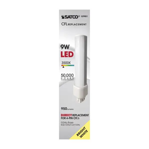 9 Watt LED PL 4-Pin - 3500K - 1050 Lumens - G24q base - 50000 Average rated hours - 120 Deg. Beam Angle - Type A - Ballast dependent - Image 2