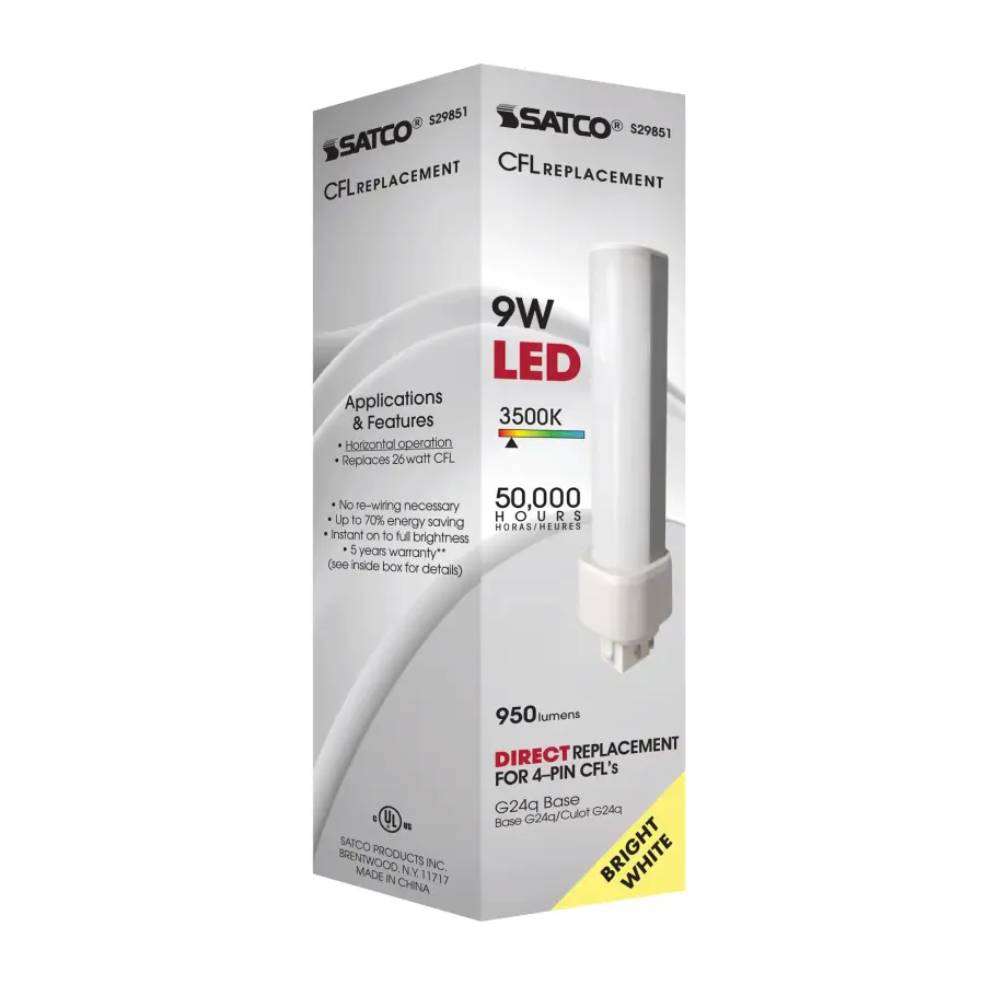 9 Watt LED PL 4-Pin - 3500K - 1050 Lumens - G24q base - 50000 Average rated hours - 120 Deg. Beam Angle - Type A - Ballast dependent - Image 6