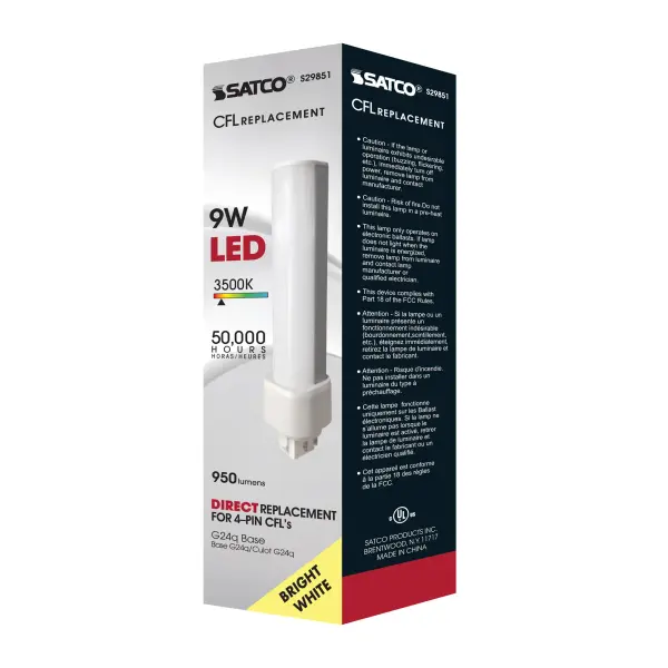 9 Watt LED PL 4-Pin - 3500K - 1050 Lumens - G24q base - 50000 Average rated hours - 120 Deg. Beam Angle - Type A - Ballast dependent - Image 7