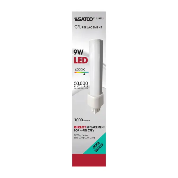 9 Watt LED PL 4-Pin - 4000K - 1100 Lumens - G24q base - 50000 Average rated hours - 120 Deg. Beam Angle - Type A - Ballast dependent - Image 2