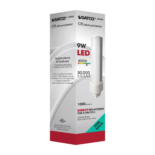 9 Watt LED PL 4-Pin - 4000K - 1100 Lumens - G24q base - 50000 Average rated hours - 120 Deg. Beam Angle - Type A - Ballast dependent - Image 6