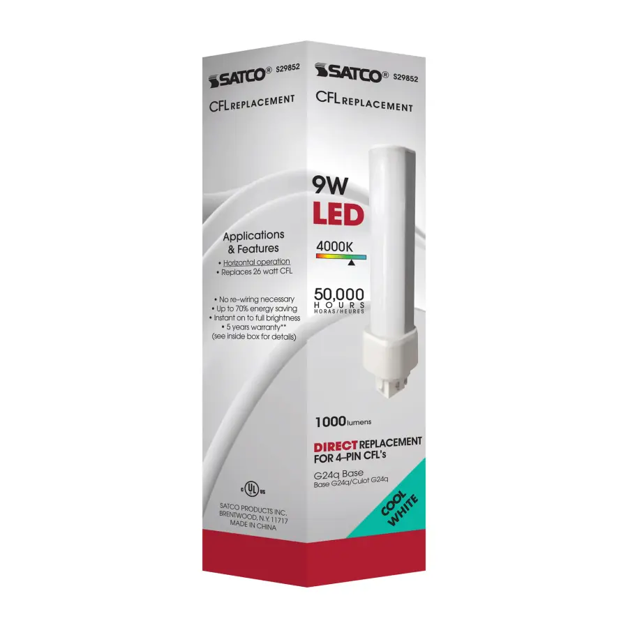 9 Watt LED PL 4-Pin - 4000K - 1100 Lumens - G24q base - 50000 Average rated hours - 120 Deg. Beam Angle - Type A - Ballast dependent - Image 6