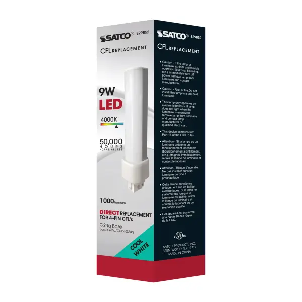 9 Watt LED PL 4-Pin - 4000K - 1100 Lumens - G24q base - 50000 Average rated hours - 120 Deg. Beam Angle - Type A - Ballast dependent - Image 7