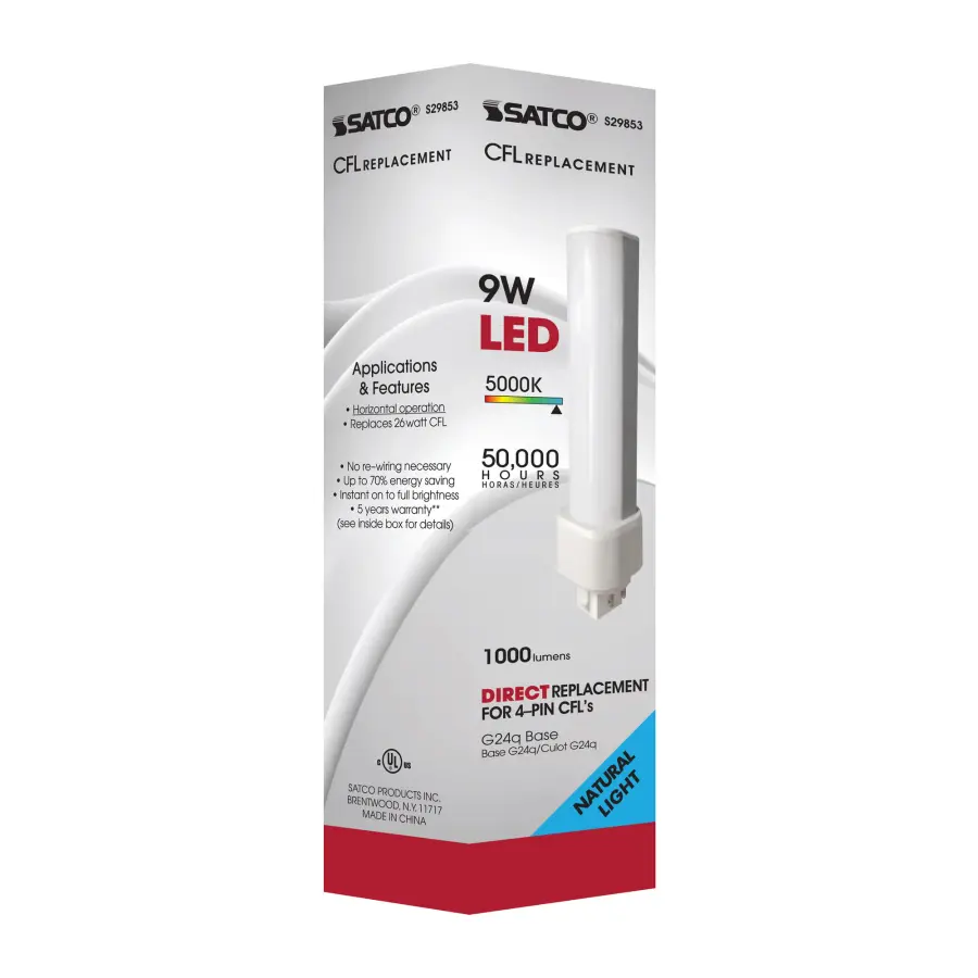9 Watt LED PL 4-Pin - 5000K - 1100 Lumens - G24q base - 50000 Average rated hours - 120 Deg. Beam Angle - Type A - Ballast dependent - Image 6