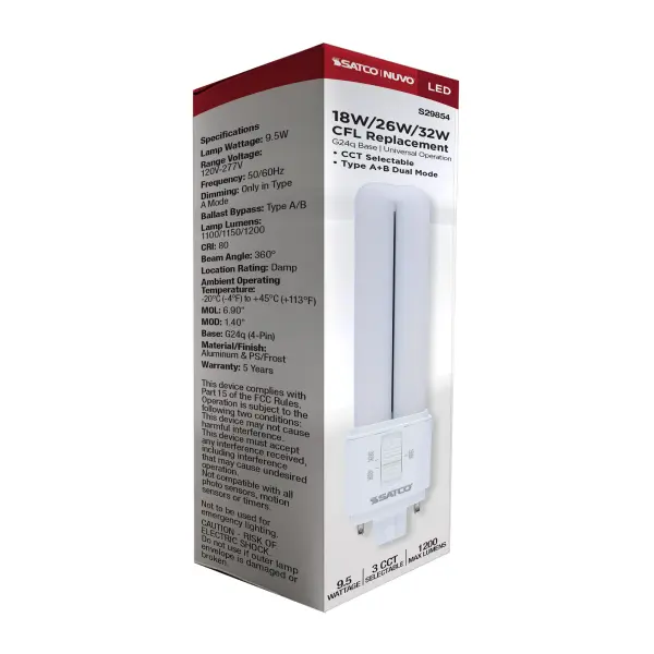 9.5 Watt LED PL - 30K/35K/40K CCT Selectable - G24q Base - Type A/B - 120-277 Volt - Image 10