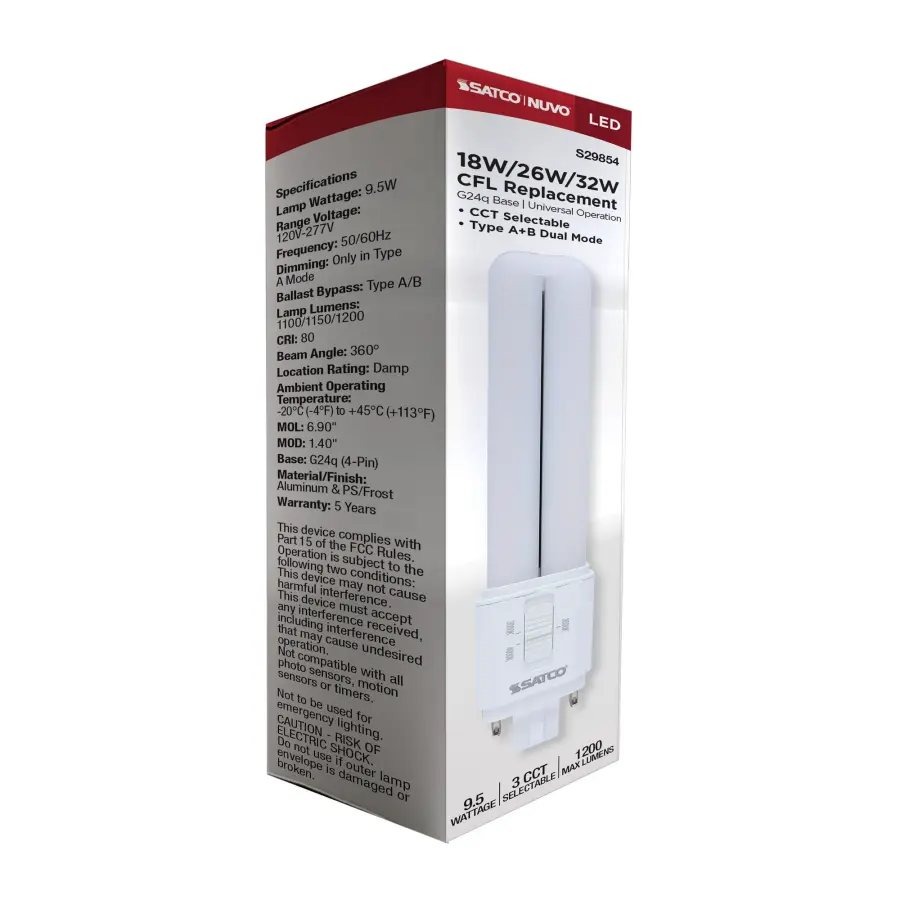 9.5 Watt LED PL - 30K/35K/40K CCT Selectable - G24q Base - Type A/B - 120-277 Volt - Image 10