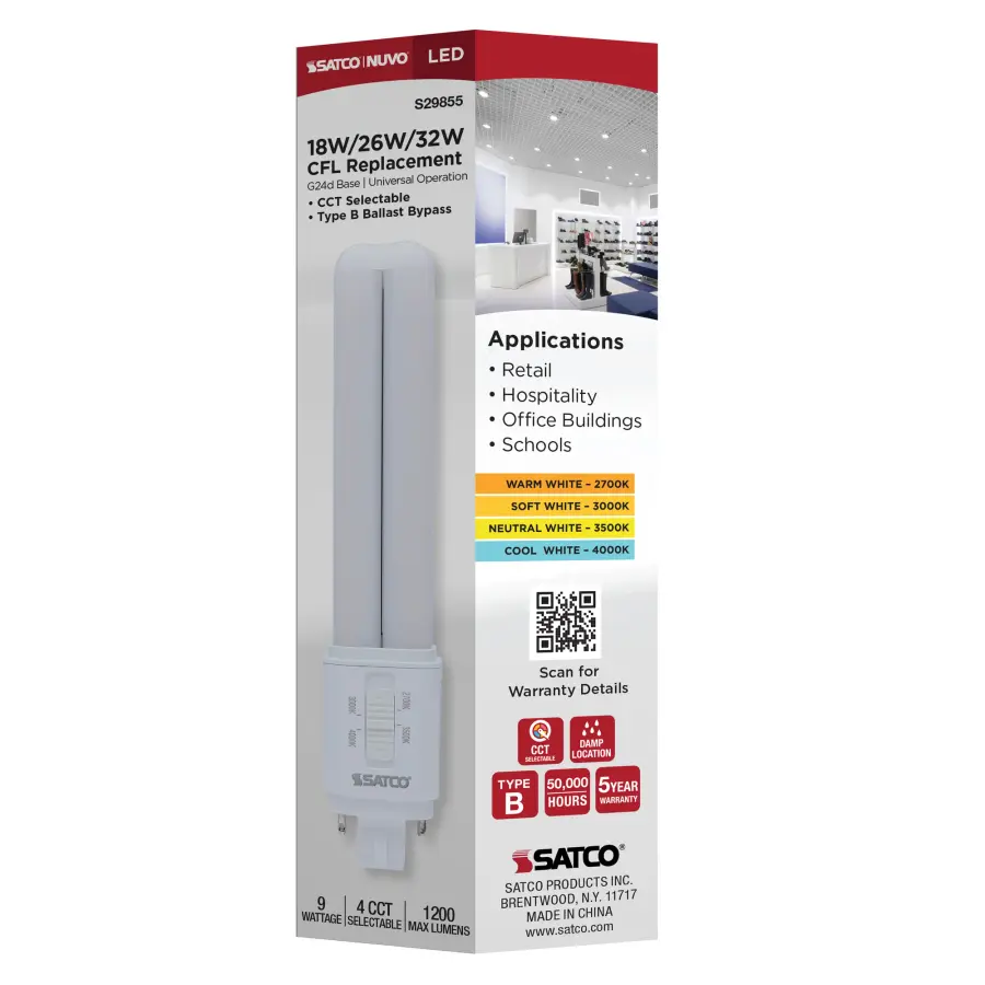 9 Watt LED PL - 27K/3K/35K/4K CCT Selectable - G24d Base - Type B - 120-277 Volt - Image 11