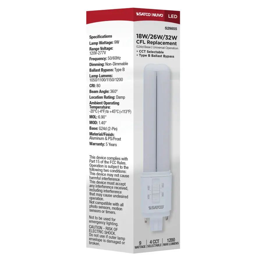 9 Watt LED PL - 27K/3K/35K/4K CCT Selectable - G24d Base - Type B - 120-277 Volt - Image 10