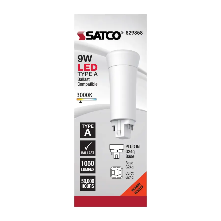 9 Watt LED PL 4-Pin - 3000K - 1050 Lumens - G24q base - 50000 Average rated hours - 120 Deg. Beam Angle - Type A - Ballast dependent - Image 2