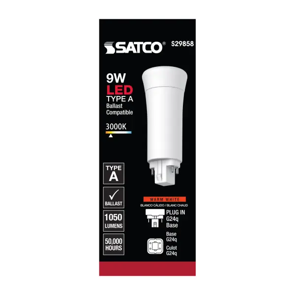 9 Watt LED PL 4-Pin - 3000K - 1050 Lumens - G24q base - 50000 Average rated hours - 120 Deg. Beam Angle - Type A - Ballast dependent - Image 3