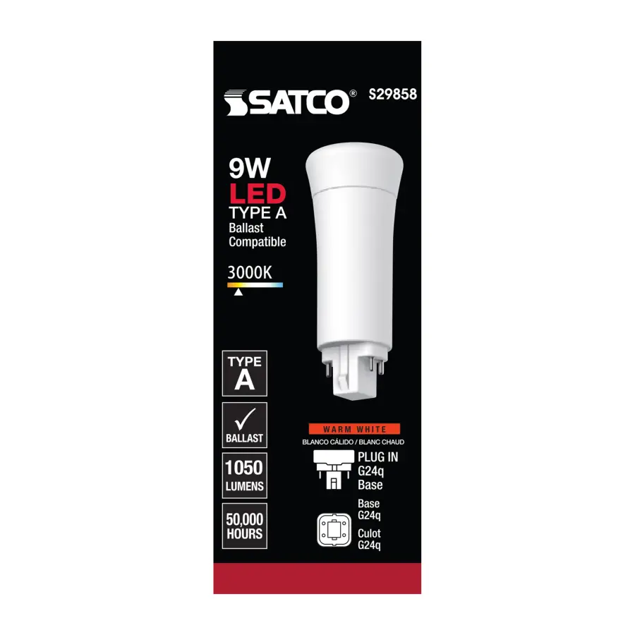 9 Watt LED PL 4-Pin - 3000K - 1050 Lumens - G24q base - 50000 Average rated hours - 120 Deg. Beam Angle - Type A - Ballast dependent - Image 3