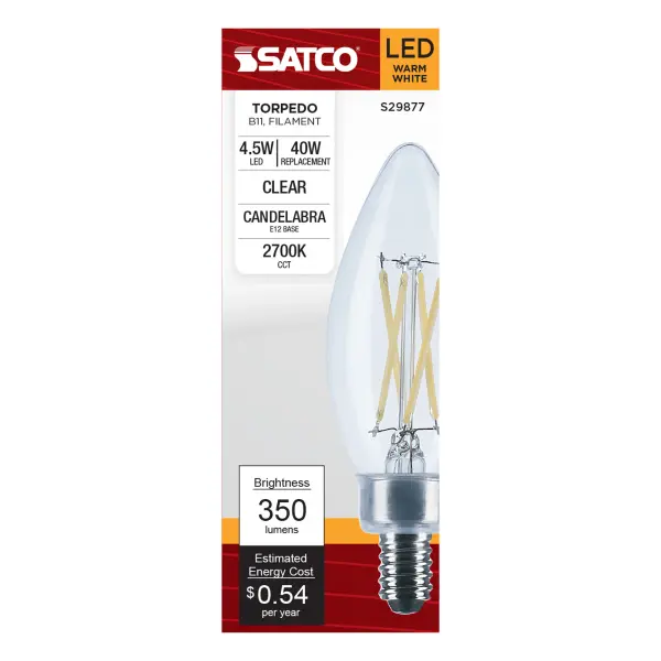 4.5 Watt B11 LED Filament - Clear - Candelabra base - 2700K - 350 Lumens - 120 Volt - Image 2