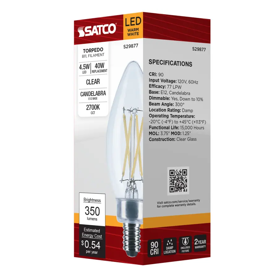 4.5 Watt B11 LED Filament - Clear - Candelabra base - 2700K - 350 Lumens - 120 Volt - Image 7