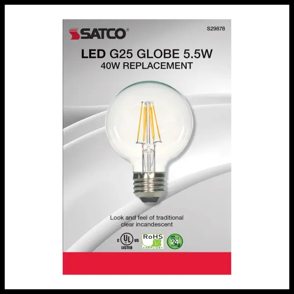 5.5 Watt G25 LED Filament - Clear - Medium base - 2700K - 500 Lumens - 120 Volt - Image 3
