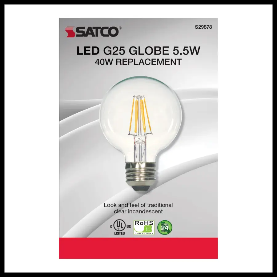 5.5 Watt G25 LED Filament - Clear - Medium base - 2700K - 500 Lumens - 120 Volt - Image 3