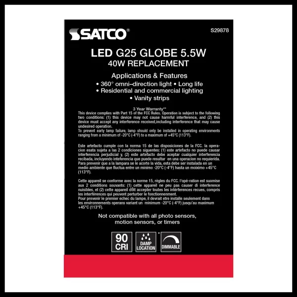 5.5 Watt G25 LED Filament - Clear - Medium base - 2700K - 500 Lumens - 120 Volt - Image 4