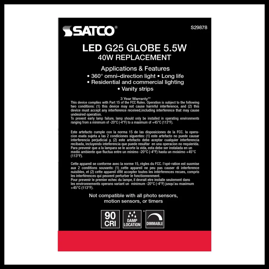 5.5 Watt G25 LED Filament - Clear - Medium base - 2700K - 500 Lumens - 120 Volt - Image 4
