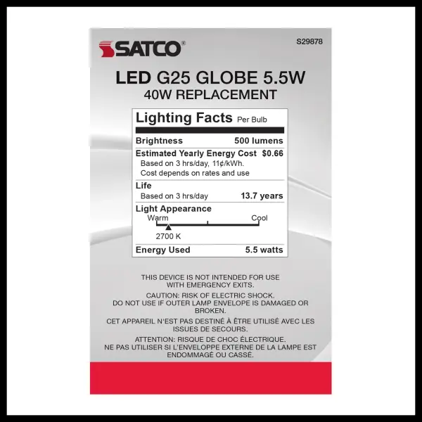 5.5 Watt G25 LED Filament - Clear - Medium base - 2700K - 500 Lumens - 120 Volt - Image 5