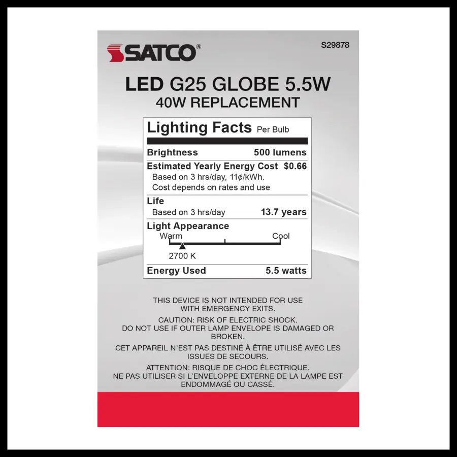 5.5 Watt G25 LED Filament - Clear - Medium base - 2700K - 500 Lumens - 120 Volt - Image 5
