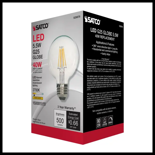 5.5 Watt G25 LED Filament - Clear - Medium base - 2700K - 500 Lumens - 120 Volt - Image 6