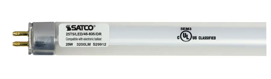25 Watt T5 LED - Miniature bi-pin base - 3500K - 50000 Average rated hours - 3500 Lumens - Type A - Ballast dependent