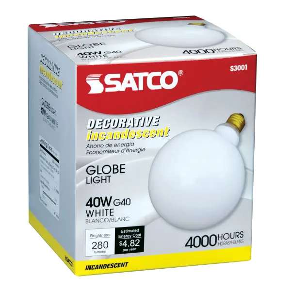 40 Watt G40 Incandescent - Gloss White - 4000 Average rated hours - 280 Lumens - Medium base - 120 Volt - Image 2