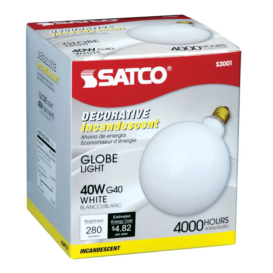 40 Watt G40 Incandescent - Gloss White - 4000 Average rated hours - 280 Lumens - Medium base - 120 Volt - Image 2