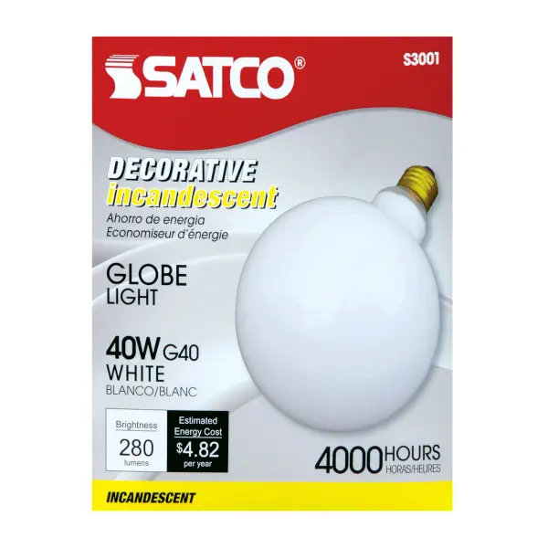 40 Watt G40 Incandescent - Gloss White - 4000 Average rated hours - 280 Lumens - Medium base - 120 Volt - Image 3