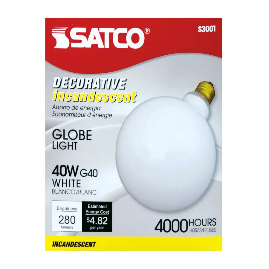 40 Watt G40 Incandescent - Gloss White - 4000 Average rated hours - 280 Lumens - Medium base - 120 Volt - Image 3