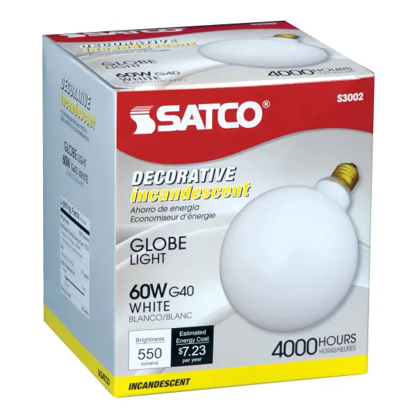 60 Watt G40 Incandescent - Gloss White - 4000 Average rated hours - 550 Lumens - Medium base - 120 Volt - Image 3