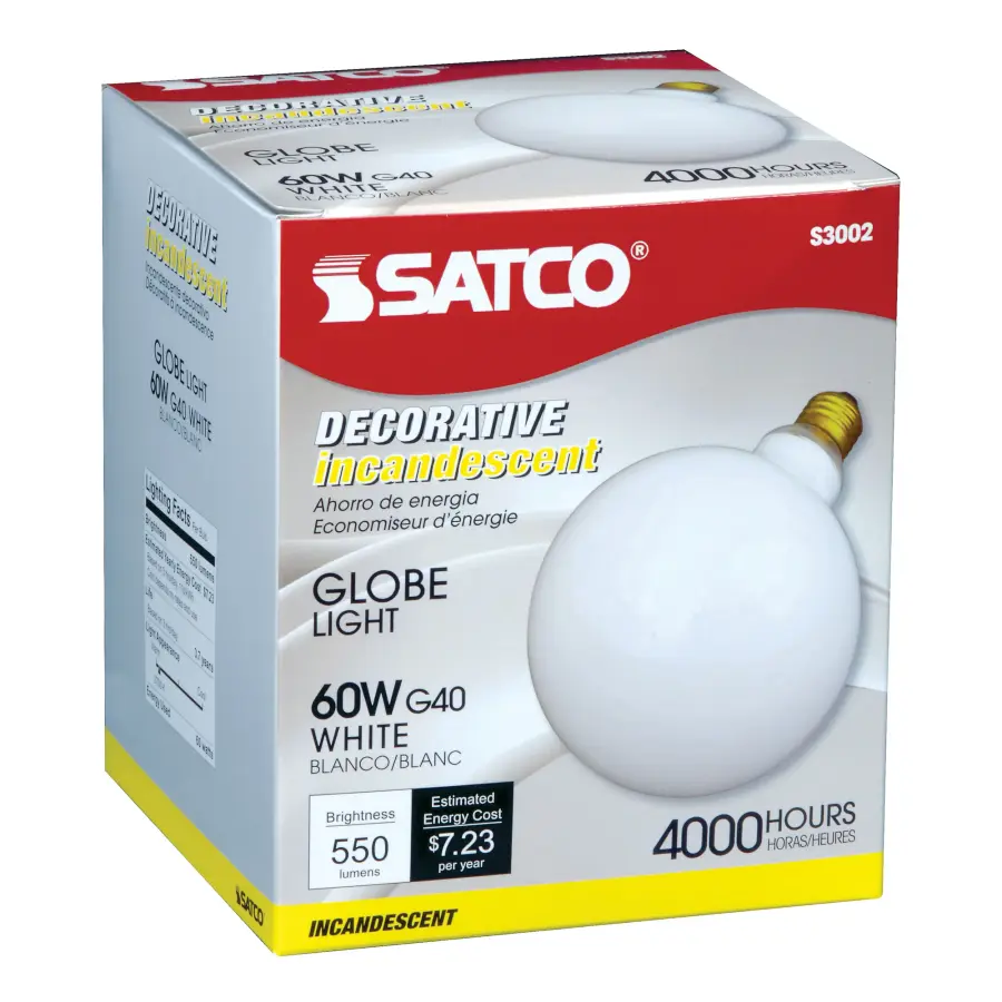 60 Watt G40 Incandescent - Gloss White - 4000 Average rated hours - 550 Lumens - Medium base - 120 Volt - Image 3