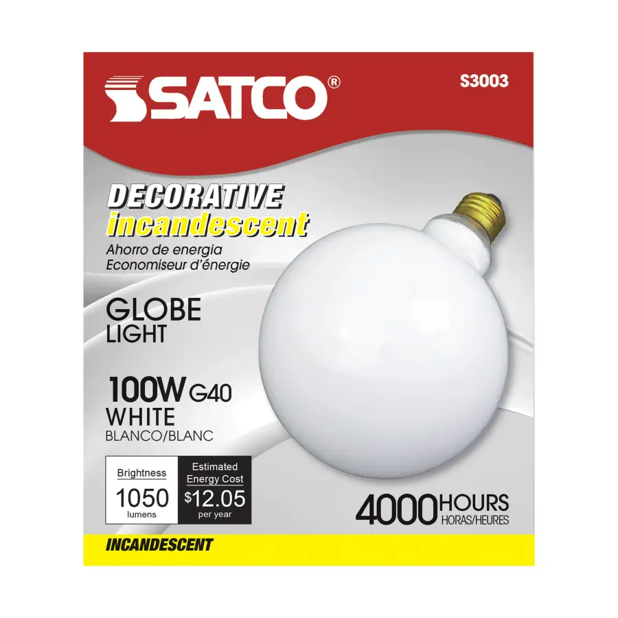 100 Watt G40 Incandescent - Gloss White - 4000 Average rated hours - 1050 Lumens - Medium base - 120 Volt - Image 2