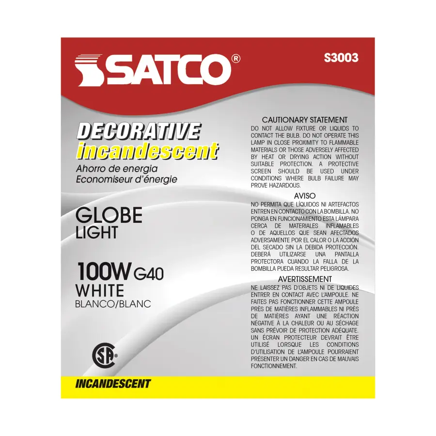 100 Watt G40 Incandescent - Gloss White - 4000 Average rated hours - 1050 Lumens - Medium base - 120 Volt - Image 3