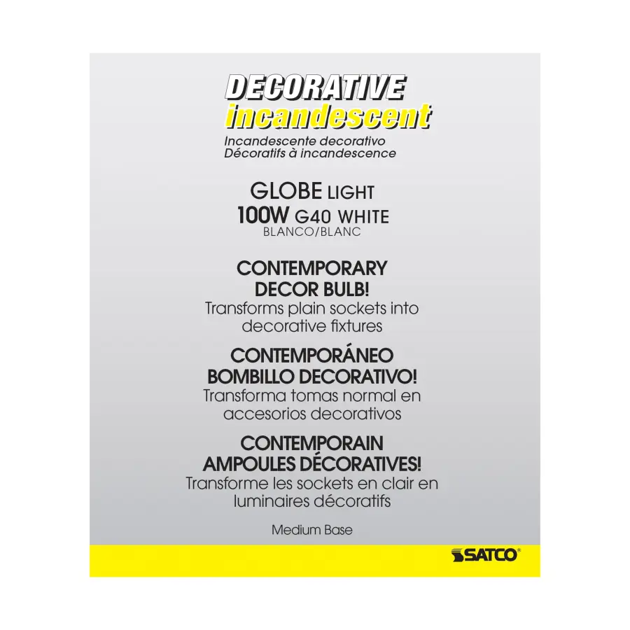 100 Watt G40 Incandescent - Gloss White - 4000 Average rated hours - 1050 Lumens - Medium base - 120 Volt - Image 4