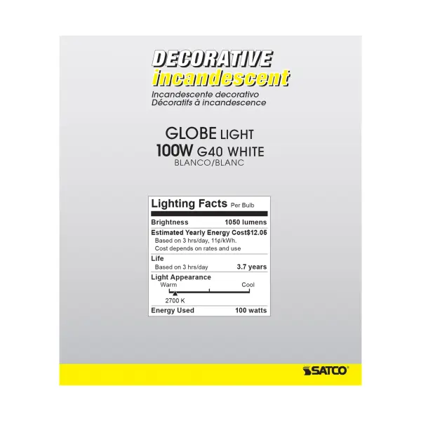100 Watt G40 Incandescent - Gloss White - 4000 Average rated hours - 1050 Lumens - Medium base - 120 Volt - Image 5