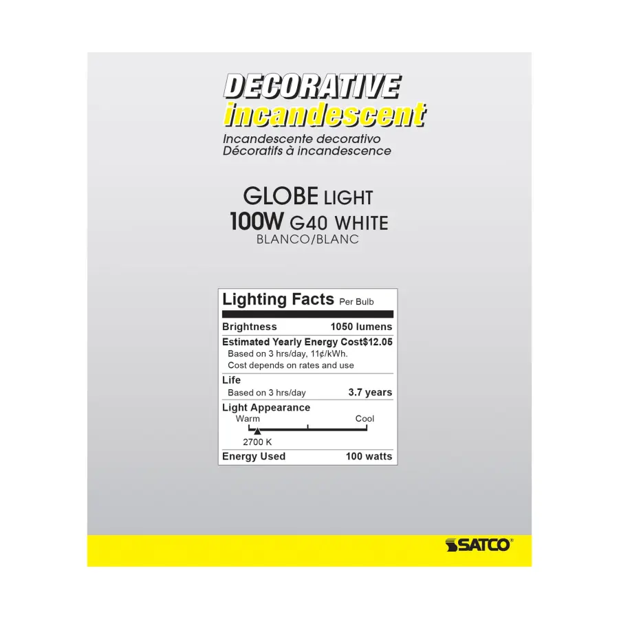 100 Watt G40 Incandescent - Gloss White - 4000 Average rated hours - 1050 Lumens - Medium base - 120 Volt - Image 5