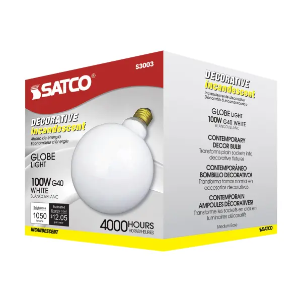 100 Watt G40 Incandescent - Gloss White - 4000 Average rated hours - 1050 Lumens - Medium base - 120 Volt - Image 6