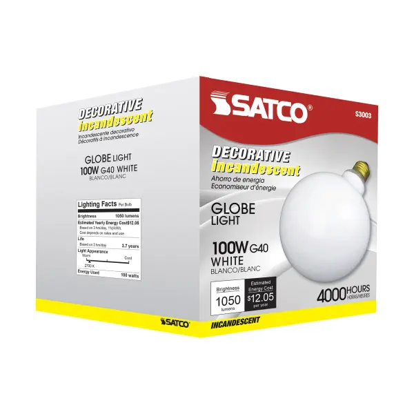 100 Watt G40 Incandescent - Gloss White - 4000 Average rated hours - 1050 Lumens - Medium base - 120 Volt - Image 7