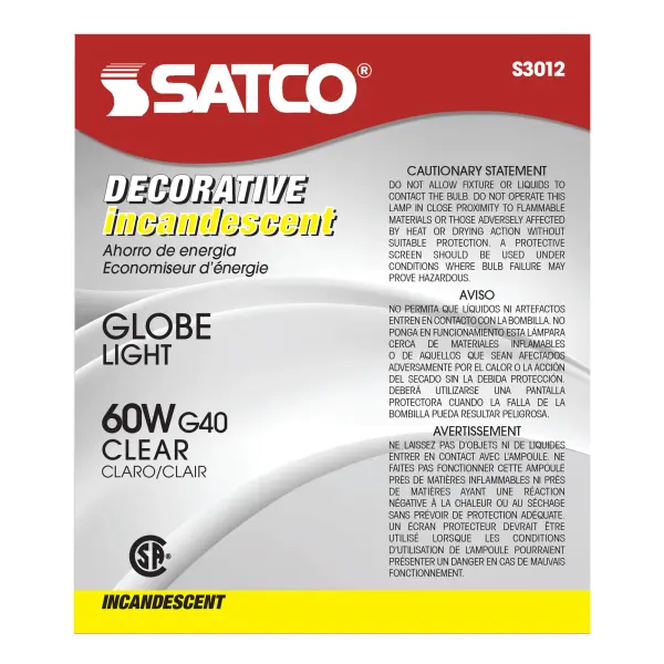 60 Watt G40 Incandescent - Clear - 4000 Average rated hours - 580 Lumens - Medium base - 120 Volt - Image 3