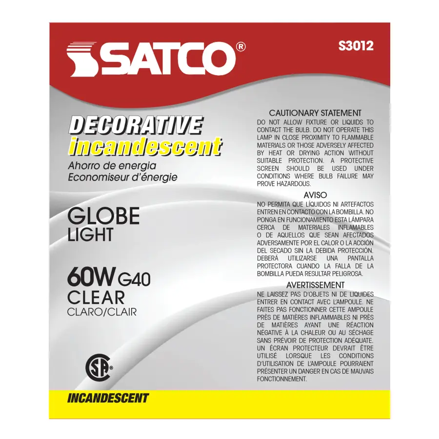 60 Watt G40 Incandescent - Clear - 4000 Average rated hours - 580 Lumens - Medium base - 120 Volt - Image 3
