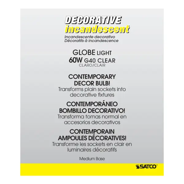 60 Watt G40 Incandescent - Clear - 4000 Average rated hours - 580 Lumens - Medium base - 120 Volt - Image 4