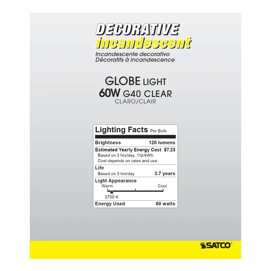 60 Watt G40 Incandescent - Clear - 4000 Average rated hours - 580 Lumens - Medium base - 120 Volt - Image 5