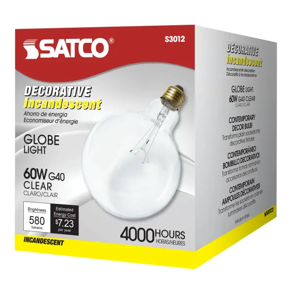 60 Watt G40 Incandescent - Clear - 4000 Average rated hours - 580 Lumens - Medium base - 120 Volt - Image 6